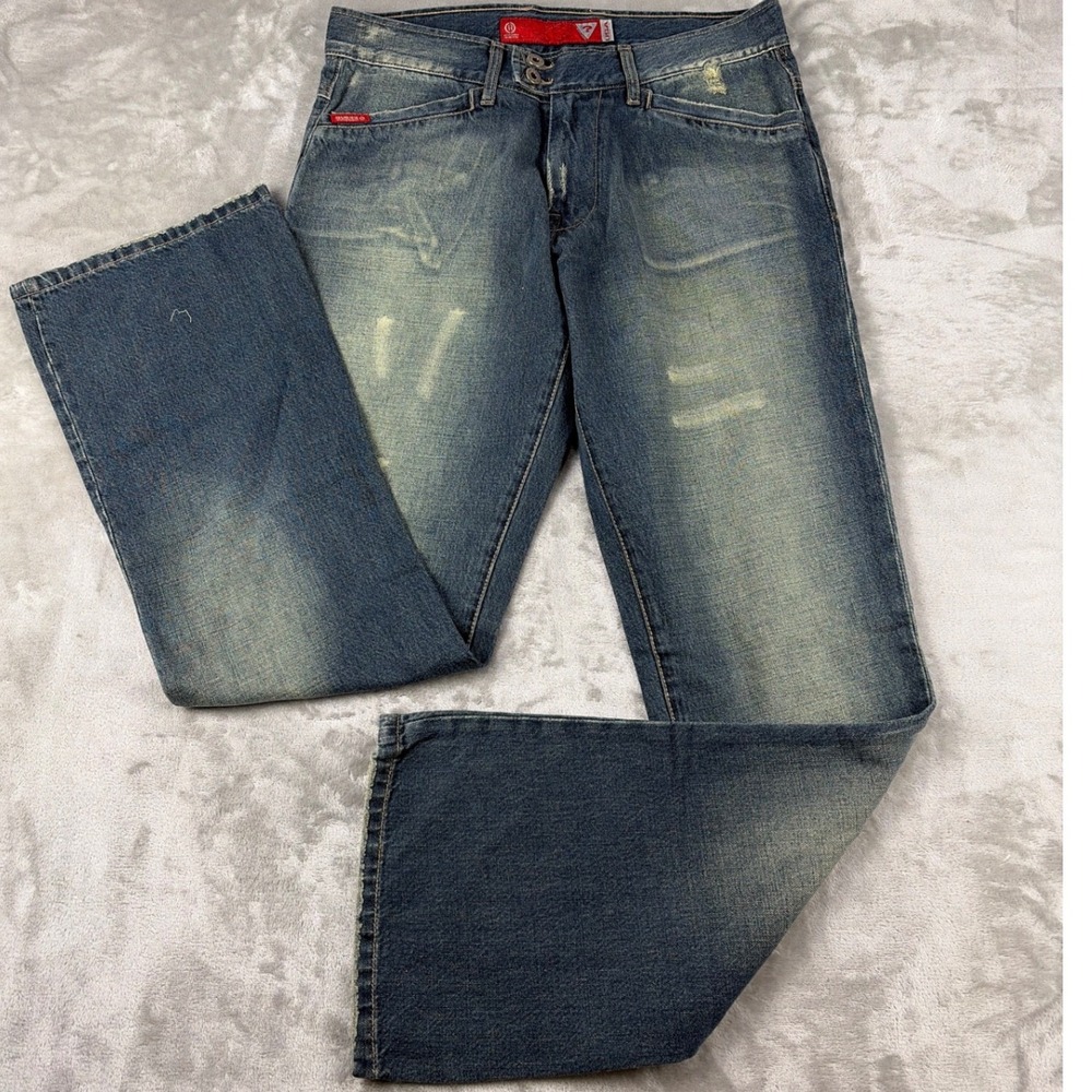 Guess Jeans Mens 33 Blue Bootcut Distressed Faded Denim Pants X539B035